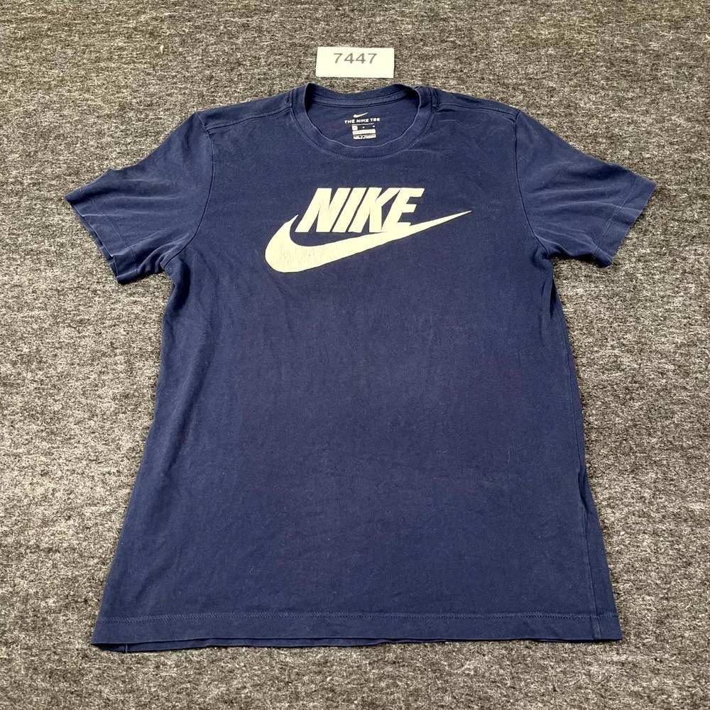 Nike Dri FIT T Shirt Mens Medium Navy Blue Cotton Crew Neck Swoosh Logo Casual